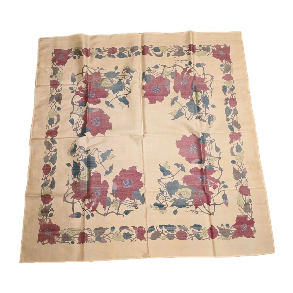 Jim Thompson Flower Thai Silk Scarf Vintage (34.5 x 34.5) Ivory Multi Color - Picture 5 of 5